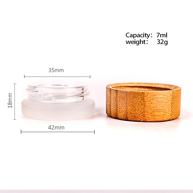 Small capacity 7ml portable frosted luxury travel packing glass cream jar with bamboo lid