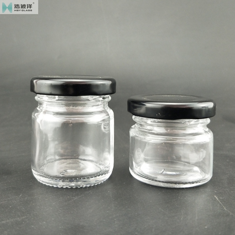 Small clear 25ml 45ml 100ml caviar glass jar honey glass jar with screw lid