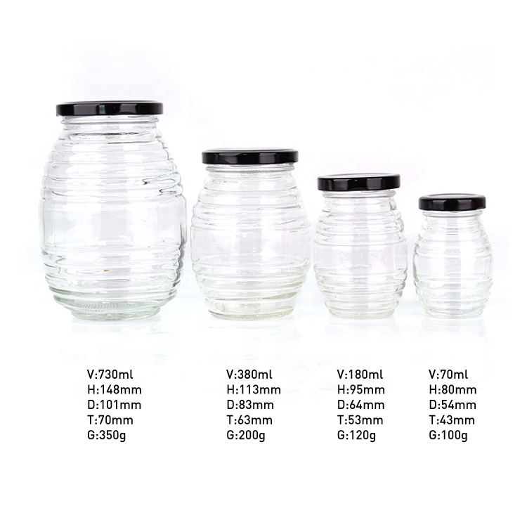 Small empty 70ml clear wide mouth honey jam glass storage jar with metal screw lid