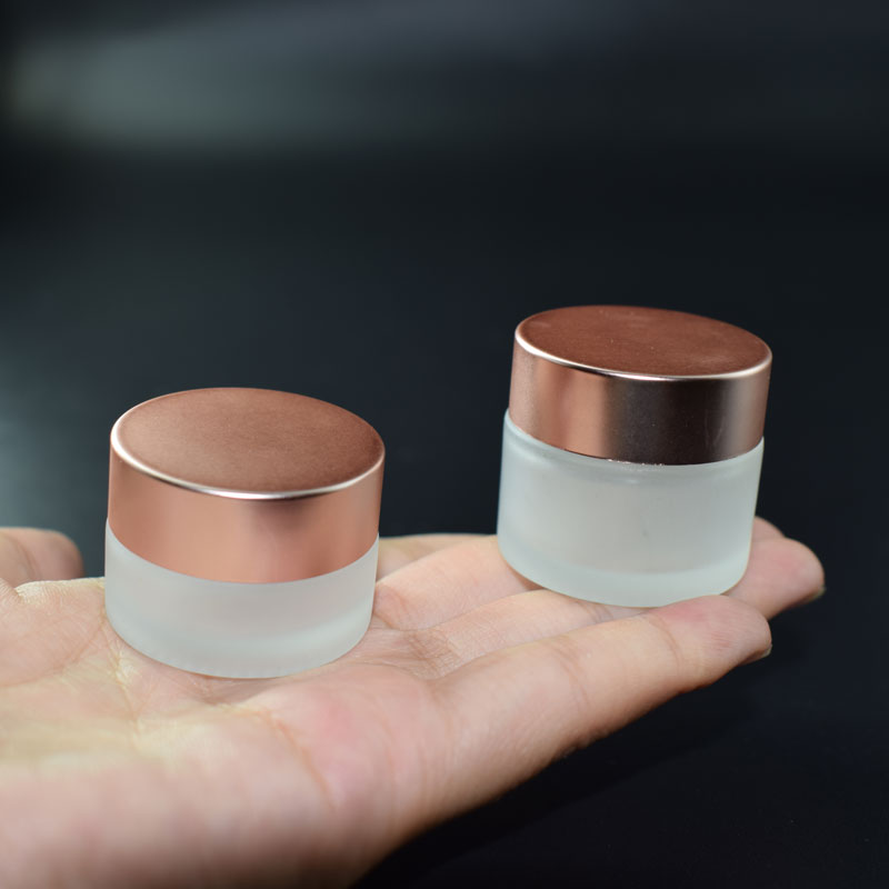 Small frosted cosmetic eye cream lip balm 10g glass jars with rose gold metal aluminum lid