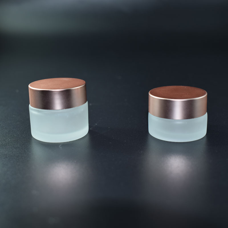 Small frosted cosmetic eye cream lip balm 10g glass jars with rose gold metal aluminum lid