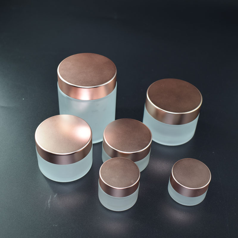 Small frosted cosmetic eye cream lip balm 10g glass jars with rose gold metal aluminum lid