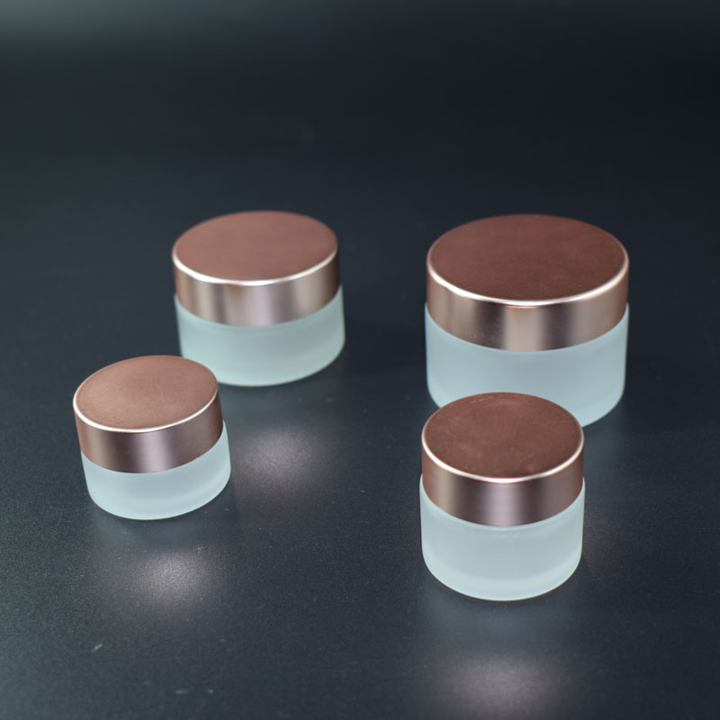 Small frosted cosmetic eye cream lip balm 10g glass jars with rose gold metal aluminum lid