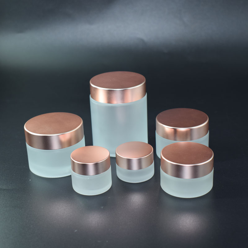 Small frosted cosmetic eye cream lip balm 10g glass jars with rose gold metal aluminum lid