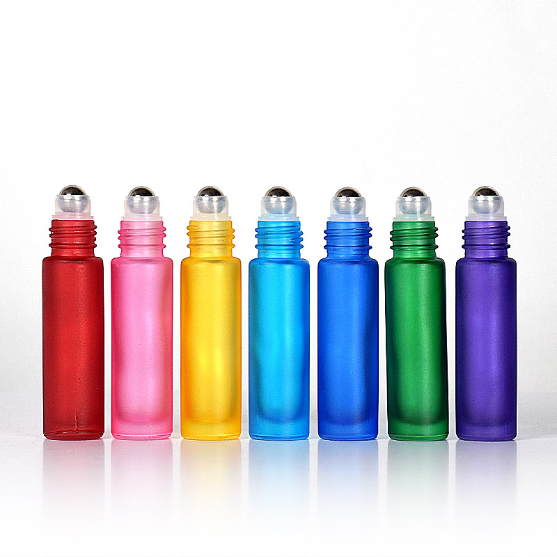 Small frosted matte blue red green color roller glass bottle essential oil roll on bottle roller perfume glass bottle