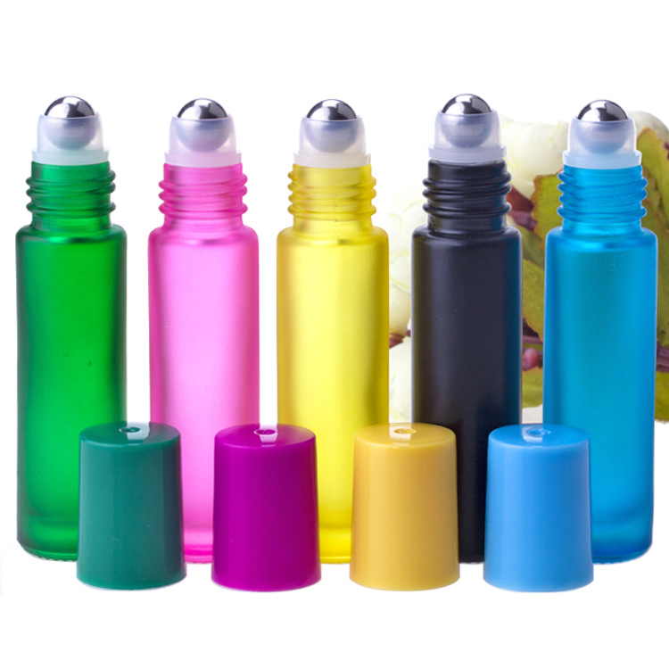 Small frosted matte blue red green color roller glass bottle essential oil roll on bottle roller perfume glass bottle