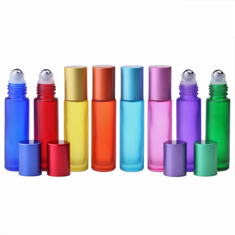 Small frosted matte blue red green color roller glass bottle essential oil roll on bottle roller perfume glass bottle