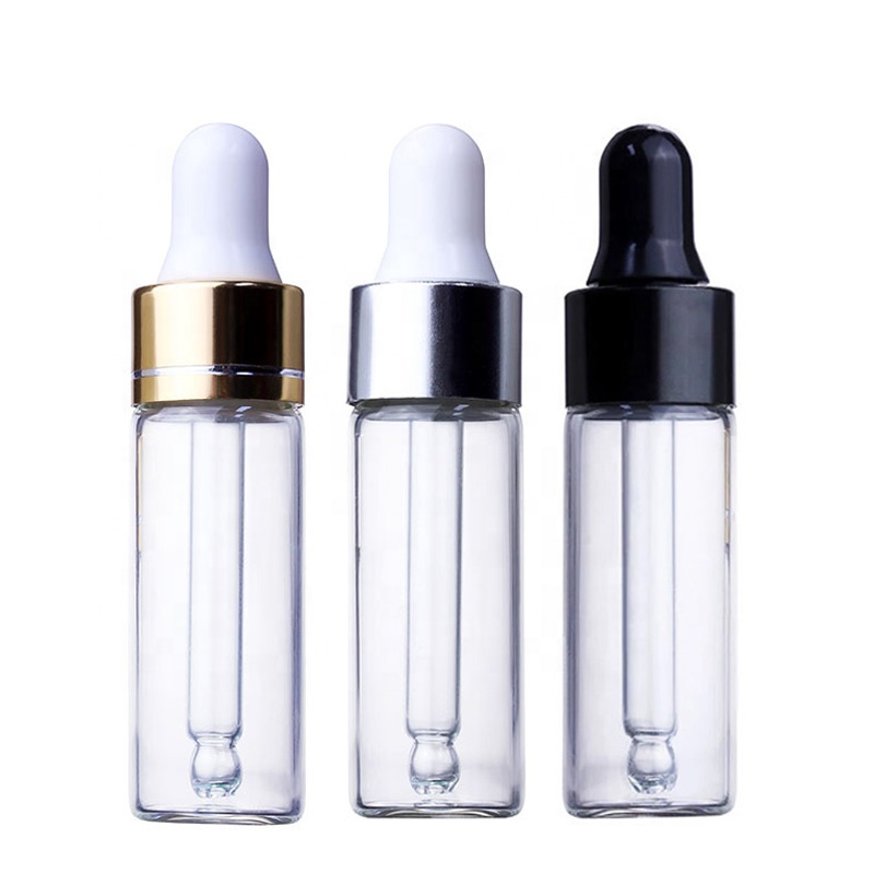 Small glass bottles vials 1ml 2ml 3ml 5ml 10ml clear amber blue glass dropper bottle for essential oil
