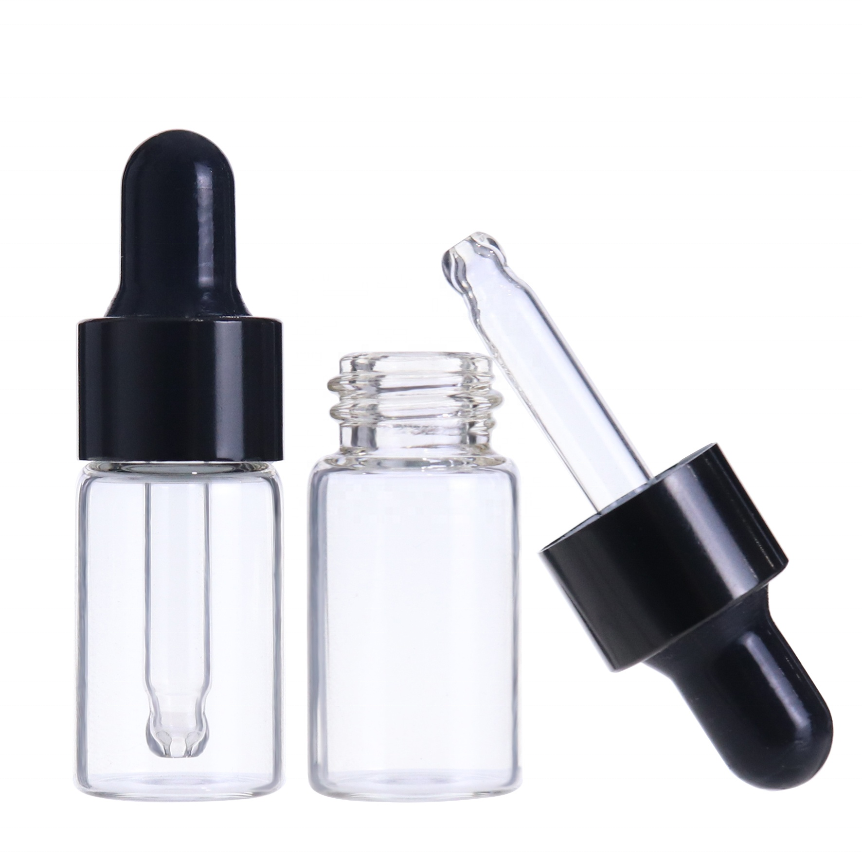 Small glass bottles vials 1ml 2ml 3ml 5ml 10ml clear amber blue glass dropper bottle for essential oil