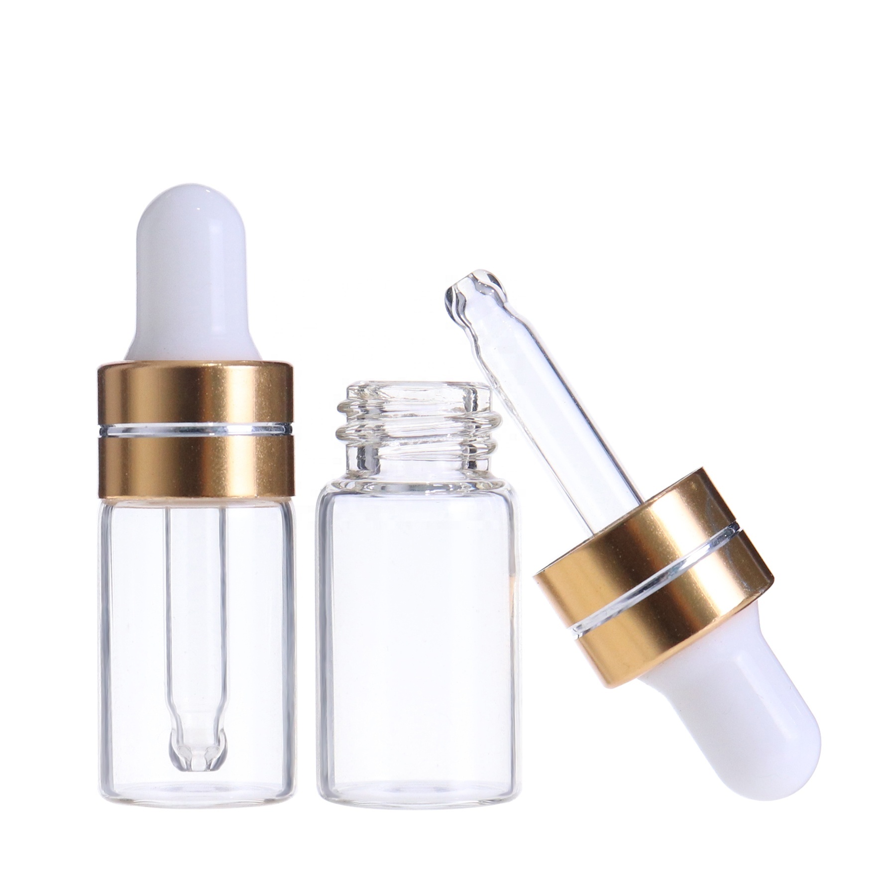 Small glass bottles vials 1ml 2ml 3ml 5ml 10ml clear amber blue glass dropper bottle for essential oil