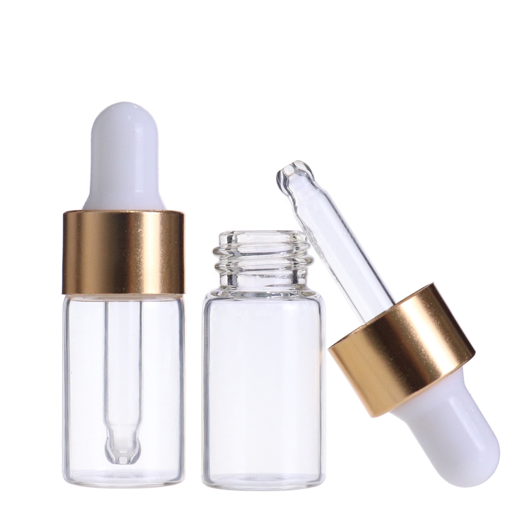 Small glass bottles vials 1ml 2ml 3ml 5ml 10ml clear amber blue glass dropper bottle for essential oil