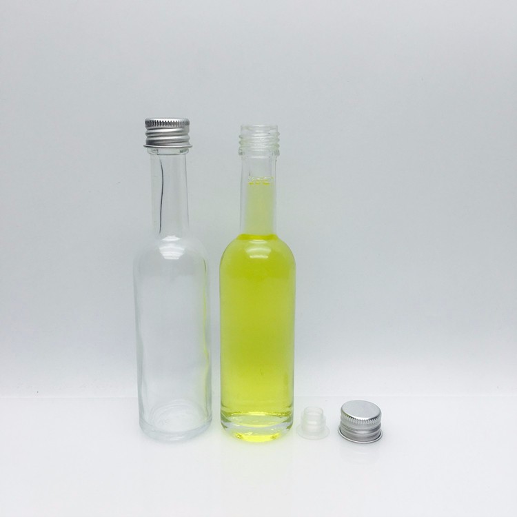 Small glass vodka whisky wine bottle 50ml with aluminum cap