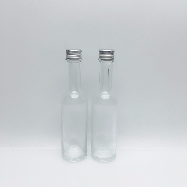 Small glass vodka whisky wine bottle 50ml with aluminum cap