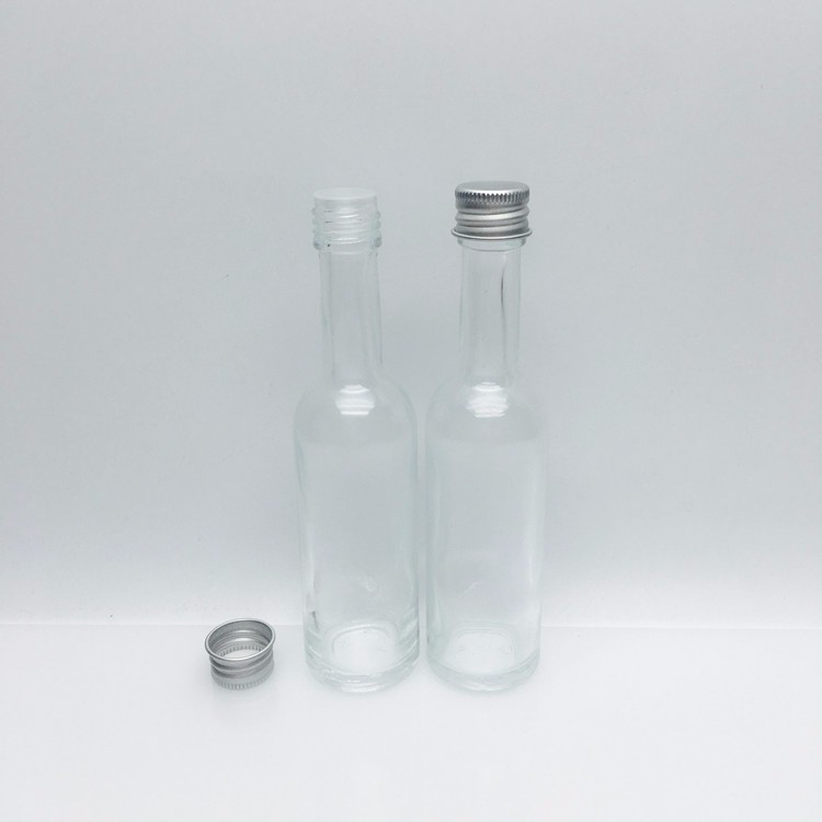 Small glass vodka whisky wine bottle 50ml with aluminum cap