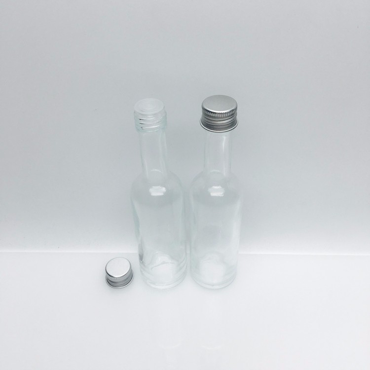 Small glass vodka whisky wine bottle 50ml with aluminum cap