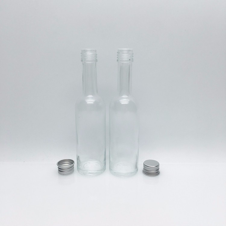 Small glass vodka whisky wine bottle 50ml with aluminum cap