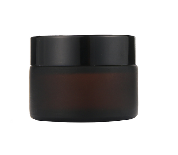 Small round amber frosted 1 oz uv glass jar for cosmetics