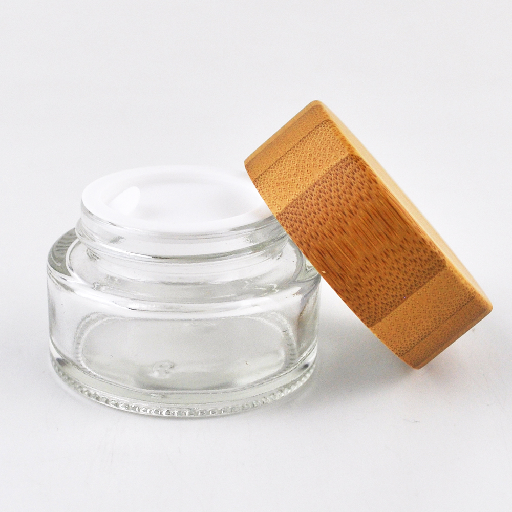 Small size 1 gram glass container 5g cosmetic sample packaging with wooden lid