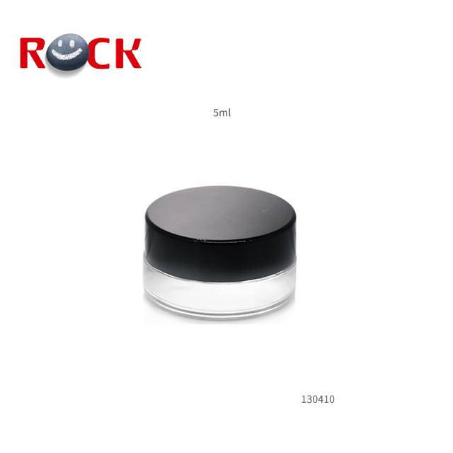 Small size Cosmetic 5ml 7ml clear  glass Eye lipstick case cream  bottle jar with black plastic lid
