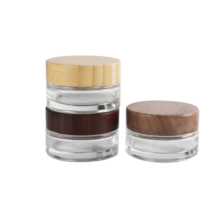 Small size bamboo face cream jar 30g frosted bamboo glass jar with bamboo lid