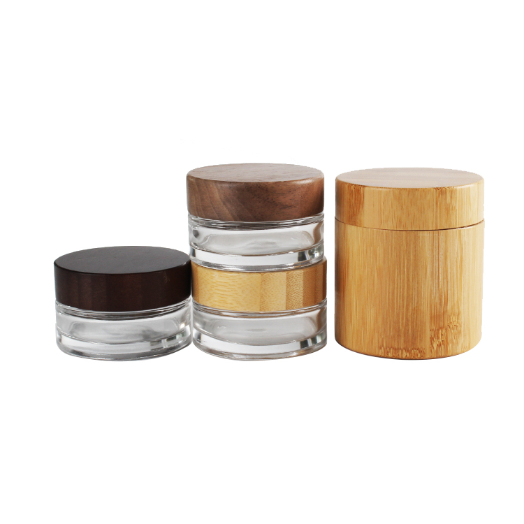 Small size bamboo face cream jar 30g frosted bamboo glass jar with bamboo lid