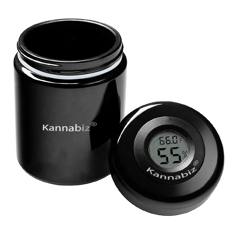 Smell Proof  Air-tight Curing Weed Stash Jar with digital humidity temp sensor 250ml
