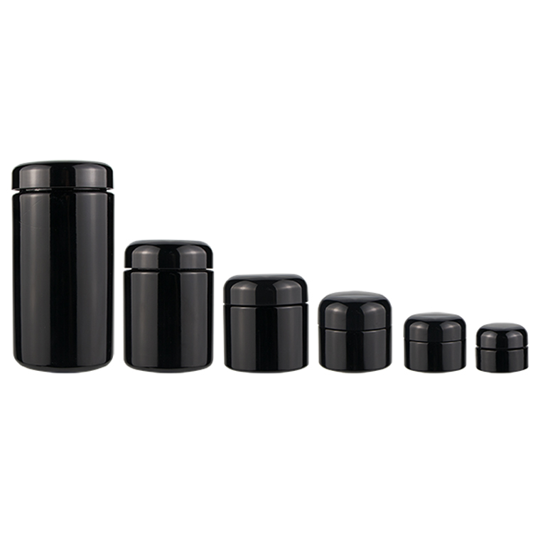 Smell proof 15 30 60 120 250 500 g empty cream black violet container cylindrical black glass cosmetic jar with lids