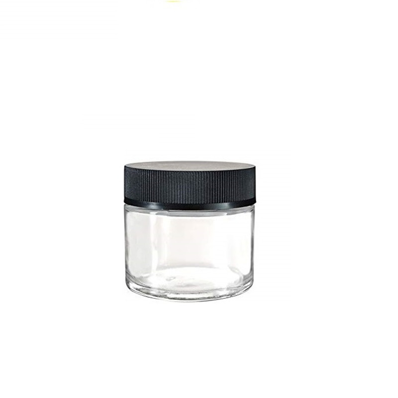 Smell proof 1oz 2oz 3oz 4oz empty cbd flower clear wide mouth container weed child resistant glass jar with cap