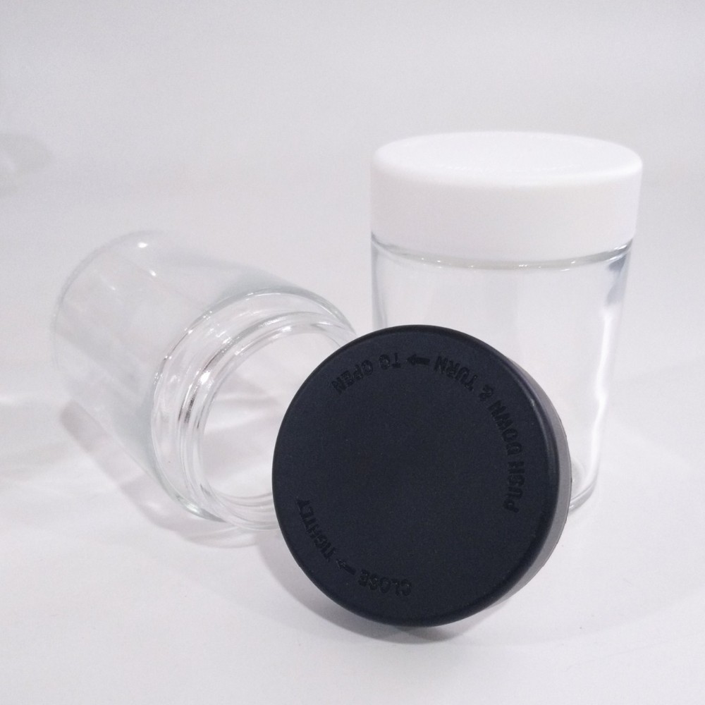 Smell proof 1oz 2oz 3oz 4oz empty cbd flower clear wide mouth container weed child resistant glass jar with cap