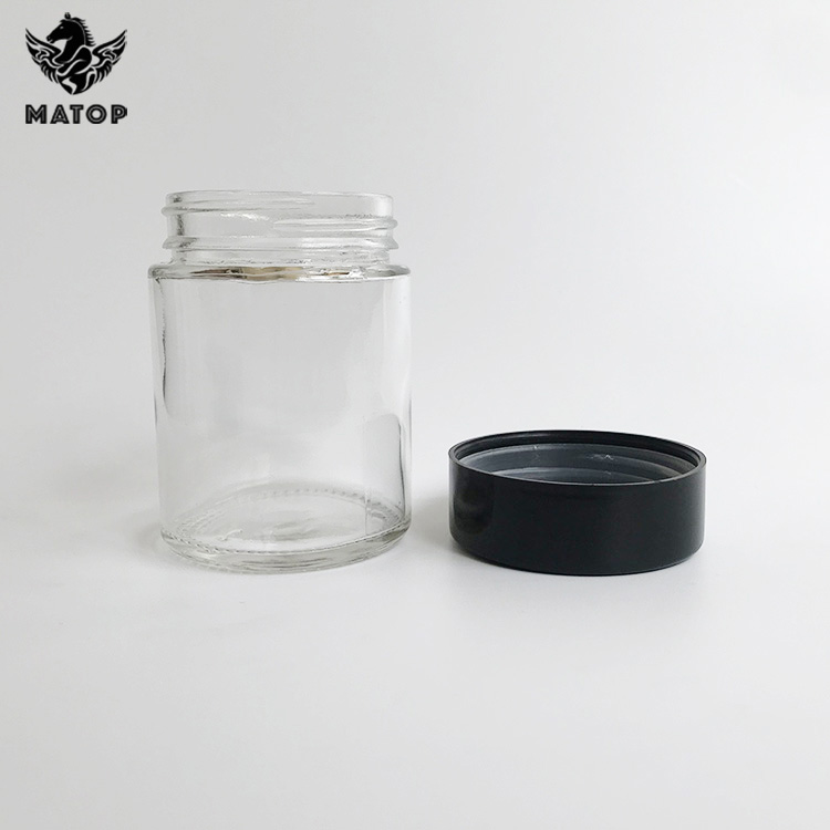 Smell proof 1oz 2oz 3oz 4oz empty clear wide mouth weed container child resistant glass jar with lid