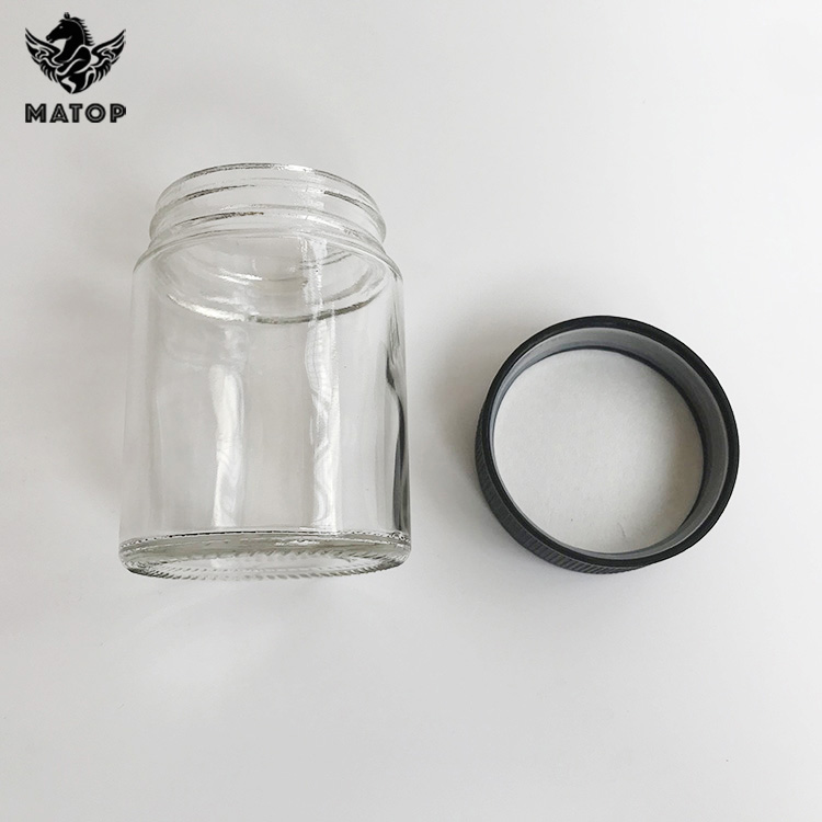 Smell proof 1oz 2oz 3oz 4oz empty clear wide mouth weed container child resistant glass jar with lid
