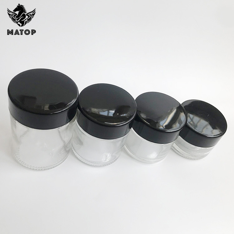 Smell proof 1oz 2oz 3oz 4oz empty clear wide mouth weed container child resistant glass jar with lid