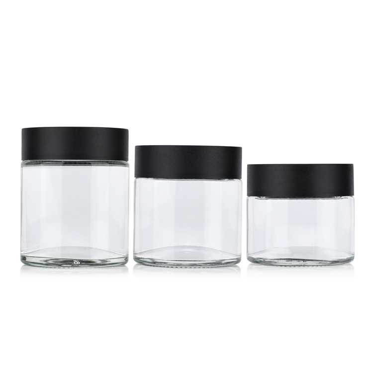 Smell proof 2 3 4 fl oz empty weed stash wide mouth containers round black child resistant hemp glass jars with cap