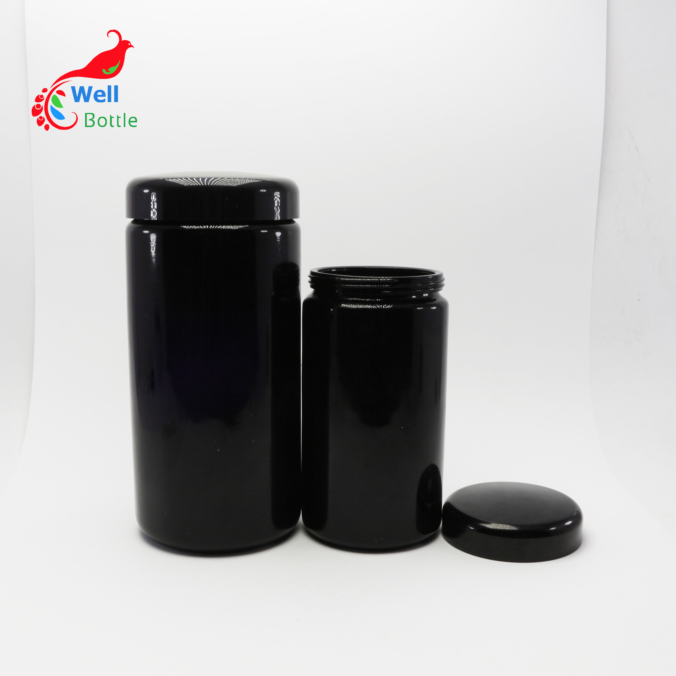 Smellproof 250ml 500ml glass jar black violet glass stash jars for pill or Weed with artwork logo DV230E