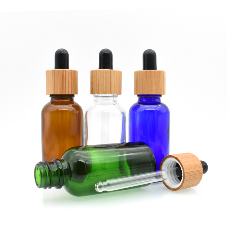 Smok oil 5ml 10ml 15ml 20ml 30ml 50ml 100ml clear amber bamboo lid glass dropper bottles 1oz for cosmetic aromatic massage oil