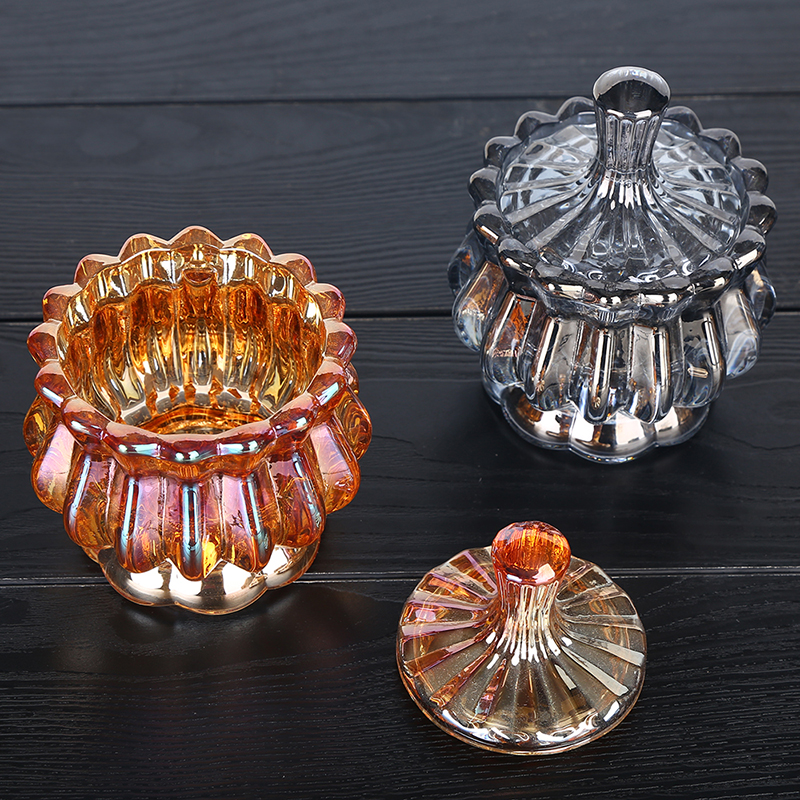 Smoke grey amber electroplating European transparent glass candy storage jar for wedding
