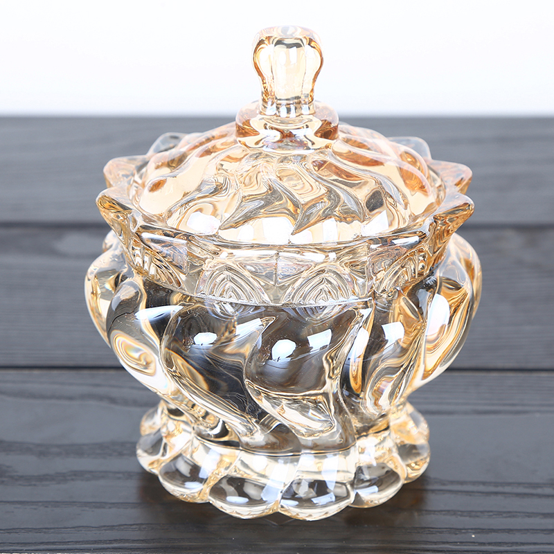 Smoke grey amber electroplating European transparent glass candy storage jar for wedding