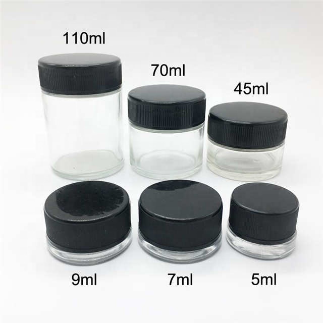 Smoking jars 5 ml concentrate glass jars shatter packaging with black lid custom logo welcomed