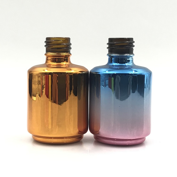 Smooth gold yellow/gradient ramp Round Shape 16ml capacity Nail Polish glass Bottle With brush and cap