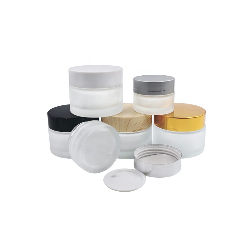 Smooth neck cream pot 30g frosted clear 30ml round glass cosmetic serum packaging jar with colored cap 1oz