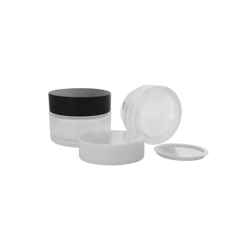 Smooth neck cream pot 30g frosted clear 30ml round glass cosmetic serum packaging jar with colored cap 1oz