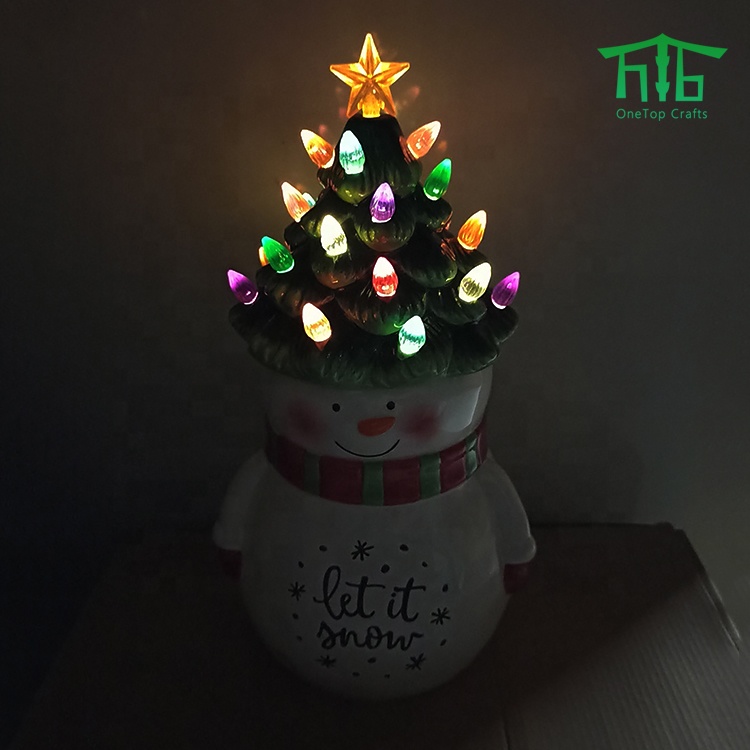 Snowman Ceramic Airtight Canister with Led light Christmas tree Lid Snowman Cookie Jar Kitchen Canister Sets