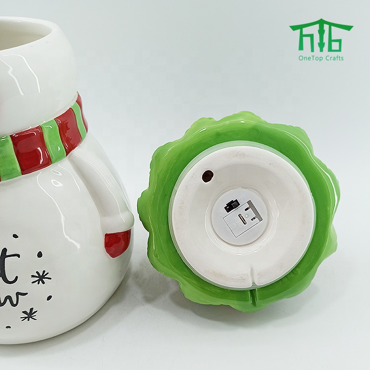 Snowman Ceramic Airtight Canister with Led light Christmas tree Lid Snowman Cookie Jar Kitchen Canister Sets