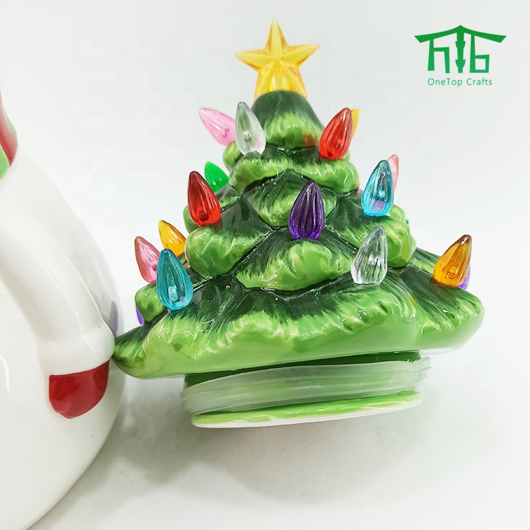 Snowman Ceramic Airtight Canister with Led light Christmas tree Lid Snowman Cookie Jar Kitchen Canister Sets
