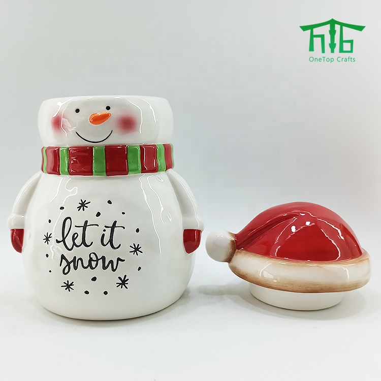Snowman Ceramic Airtight Canister with Led light Christmas tree Lid Snowman Cookie Jar Kitchen Canister Sets