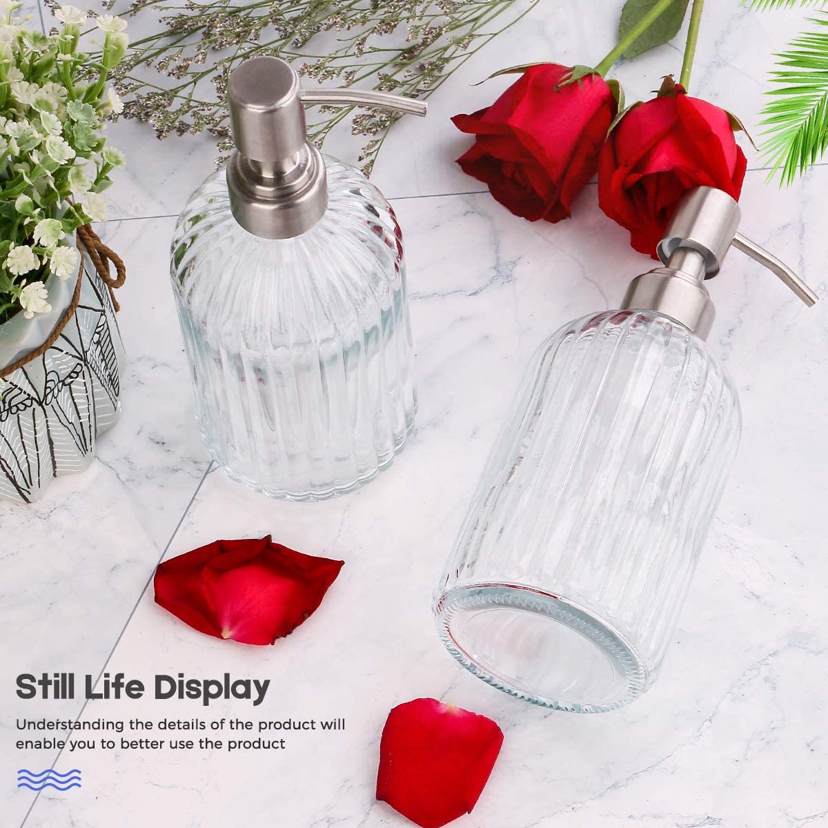 Soap Dispenser 18 oz Tempered Glass Clear Hand Liquid Soap Bottle Refillable Lotion Dispensers with Rust Proof Pump for Bathroom