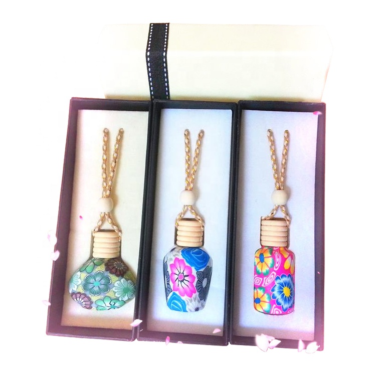 Soft Pottery Dashboard Empty Aroma Glass Airfreshener Perfume Hanging Car Fragrance Bottle
