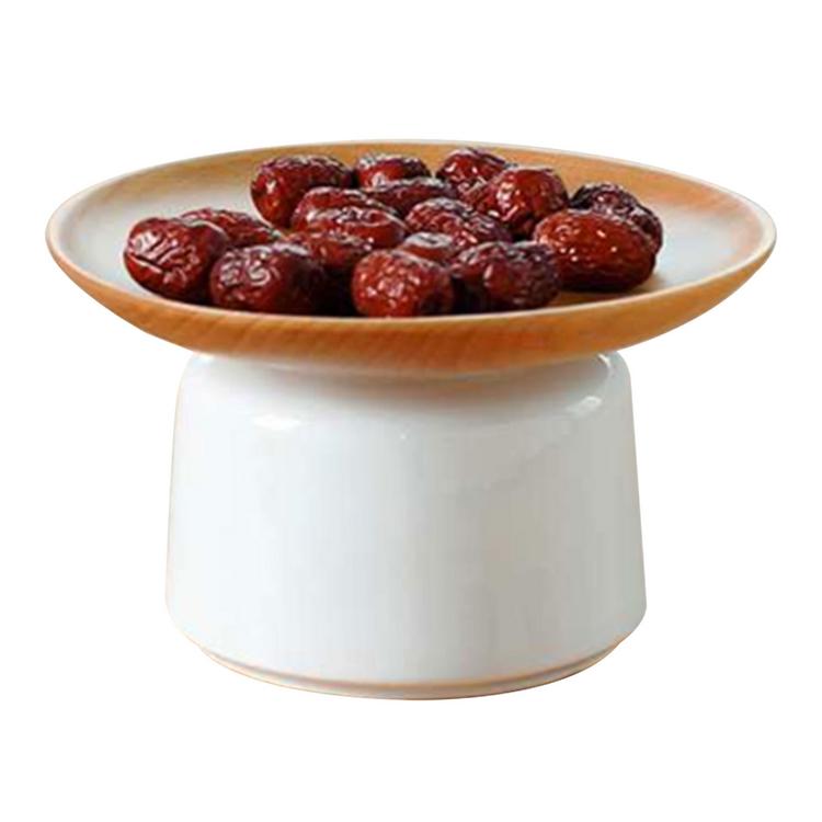 Solid Wood Fruit Tray Ceramic Pot Innovative Plate Jar Kitchen Storage Tank for Cereal Rice Nuts Candy Coffee Bean