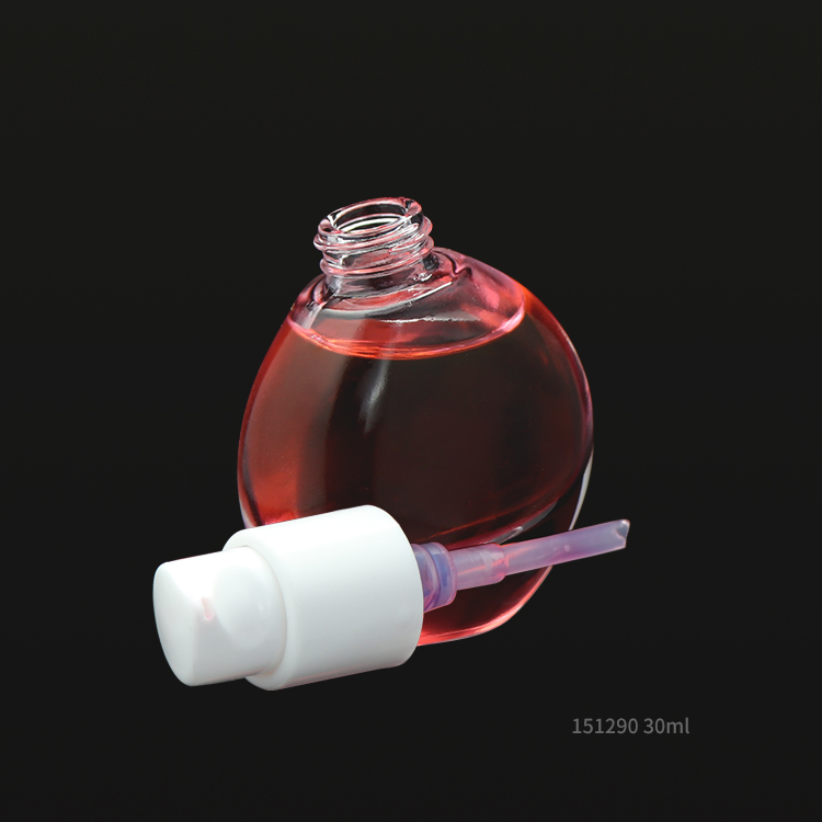 Special round crooked 30ml glass foundation liquid soap foam pump bottle with sliver cap