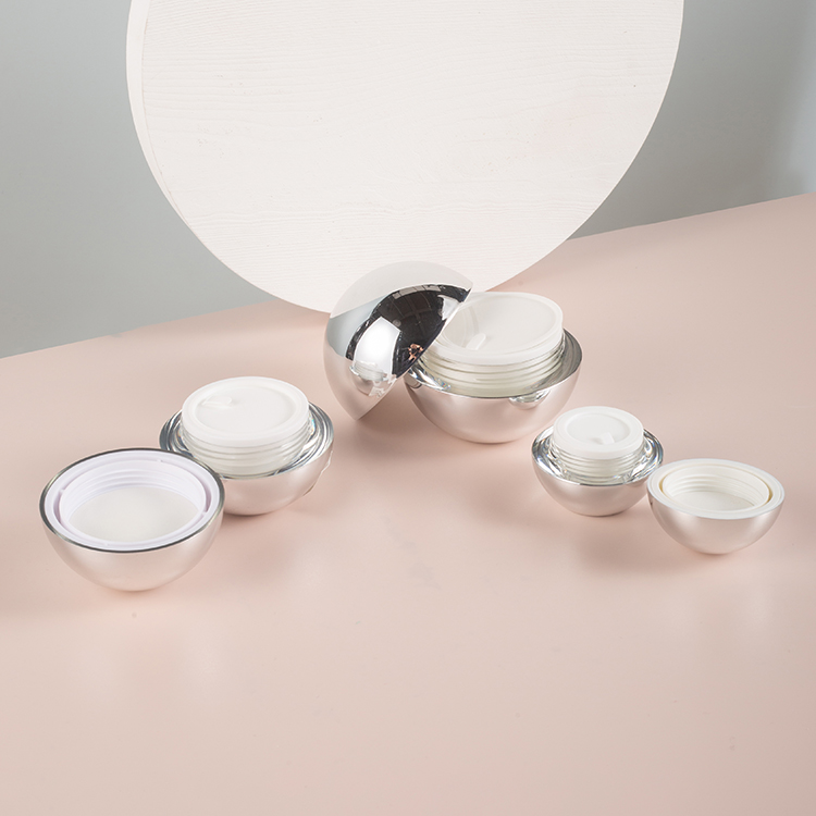Special shaped jar packaging Round face cream/eye cream jar with silver plating on the outside of plastic jar packaging